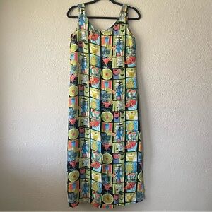 Vintage Weekend Traffic Midi Cut Slip Dress Women’s M Colorful Vacation Resort